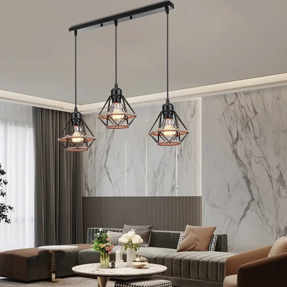 Industrial wood pendant light black & white dining room fixture