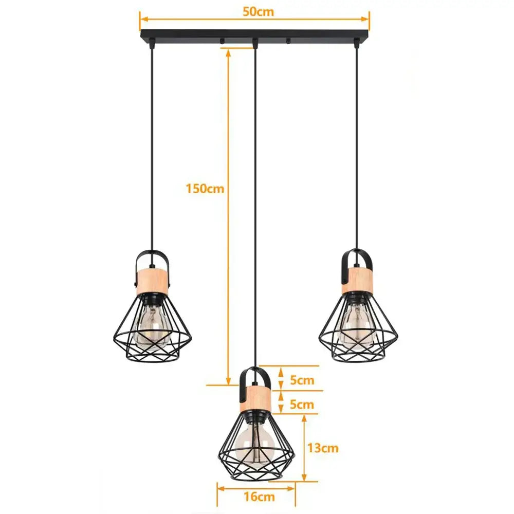 Industrial wood pendant light black & white dining room fixture