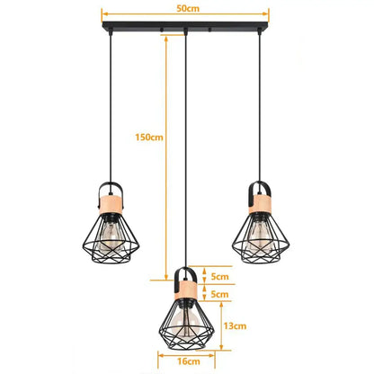 Industrial wood pendant light black & white dining room fixture