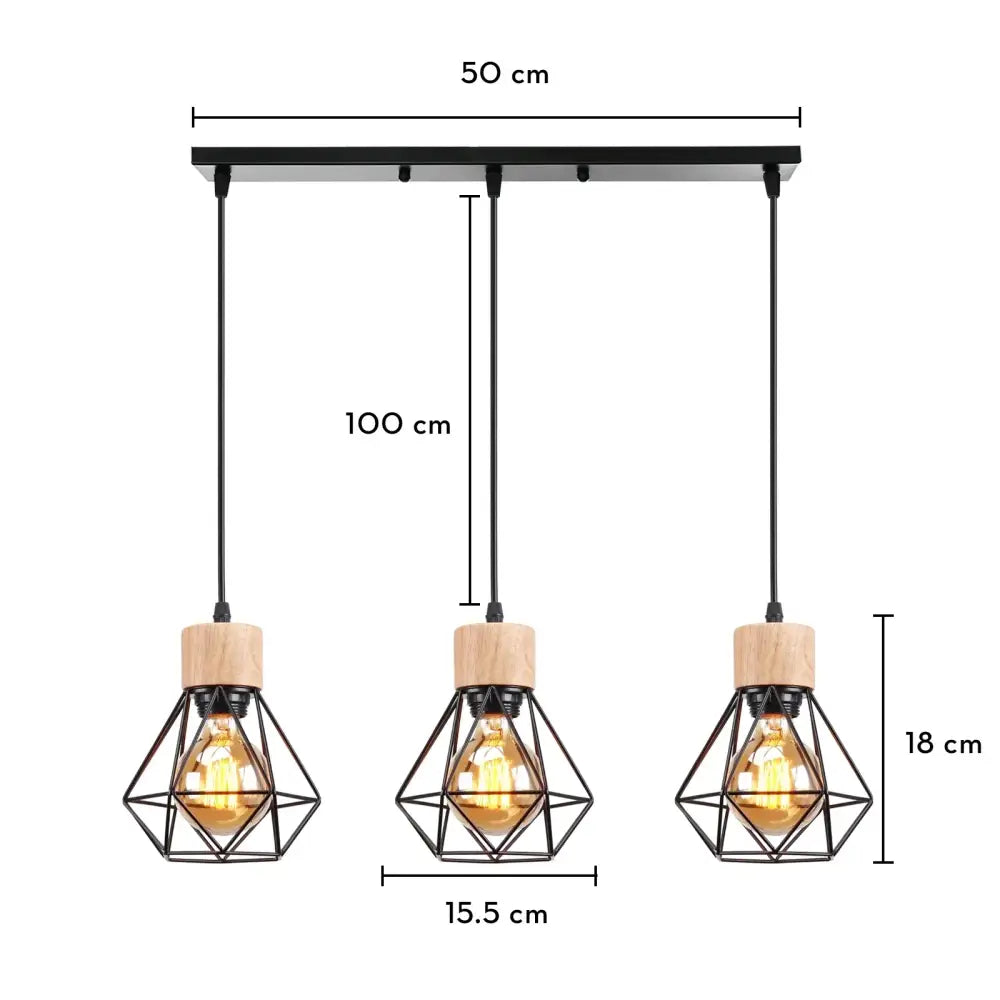 Industrial wood pendant light black & white dining room fixture