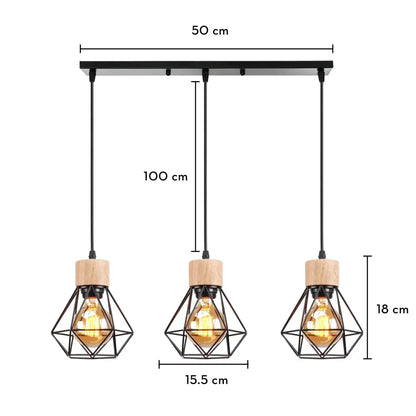 Industrial wood pendant light black & white dining room fixture