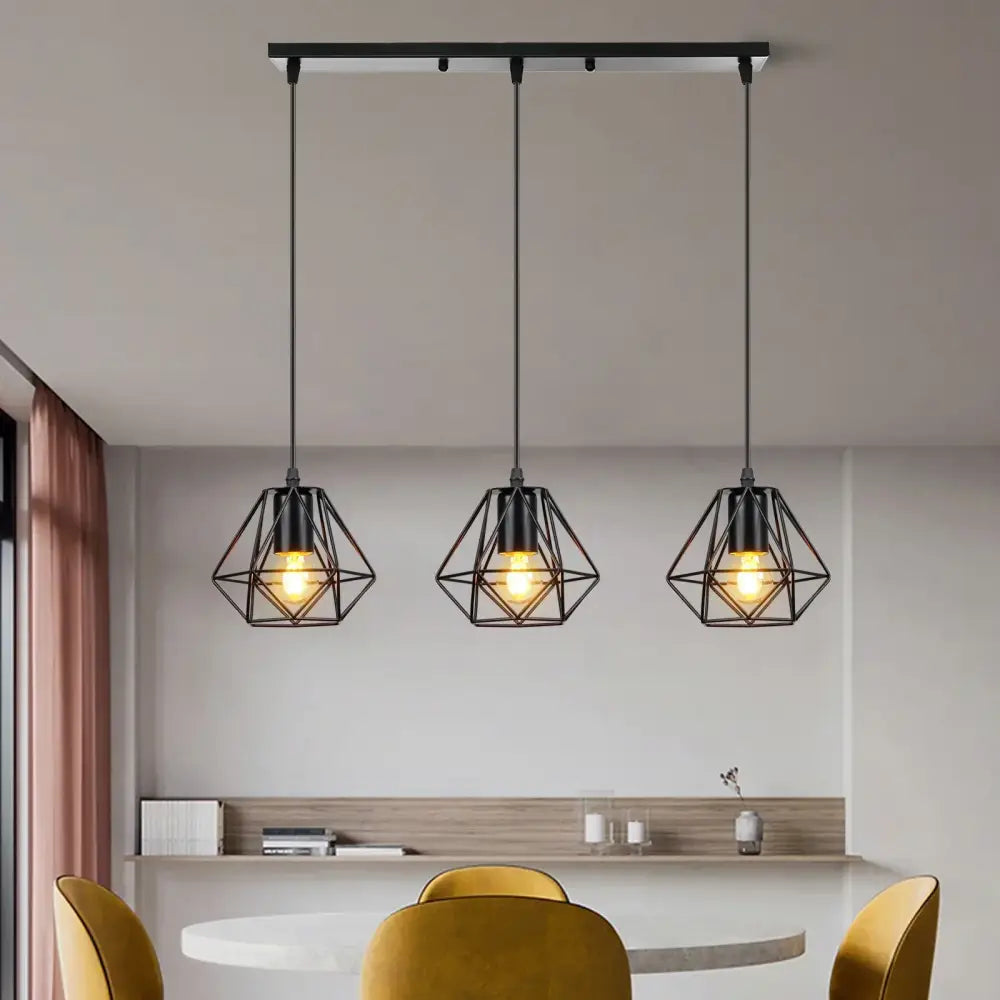 Industrial wood pendant light black & white dining room fixture