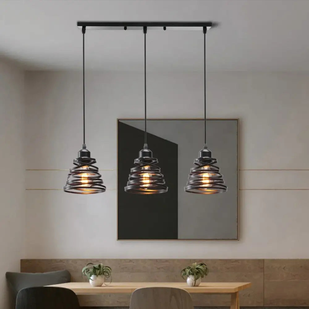 Industrial wood pendant light black & white dining room fixture