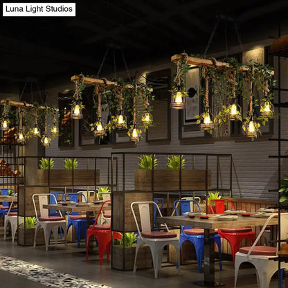 Industrial wood pendant light with vines dining room led chandelier