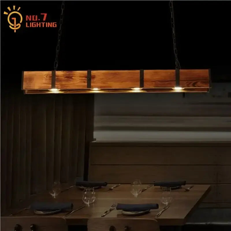 Industrial wood pendant lights dining room rustic four light bar