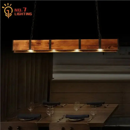 Industrial wood pendant lights dining room rustic four light bar