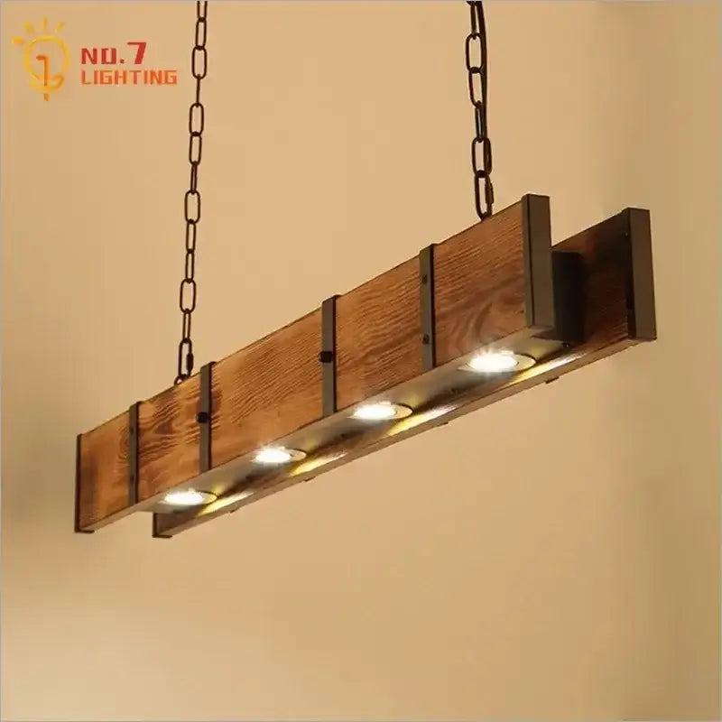 Industrial wood pendant lights dining room rustic four light bar