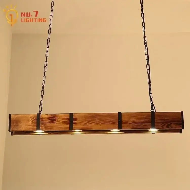 Industrial wood pendant lights dining room rustic four light bar