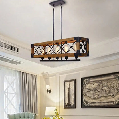 DecorBites™ Industrial Wood Rectangular Island Chandelier Light for Living Room Decor