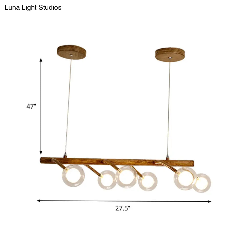 DecorBites™ Industrial Wooden Chandelier – Branching Drop Pendant, 6/8 Head, Brown with Modo Clear Glass Shade for Dining Hall or Island