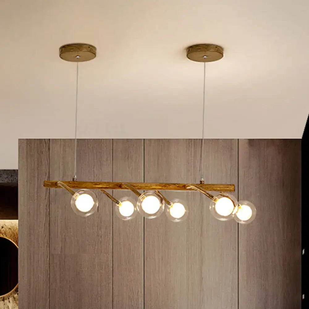 Industrial wooden drop pendant – dining room modo clear glass light