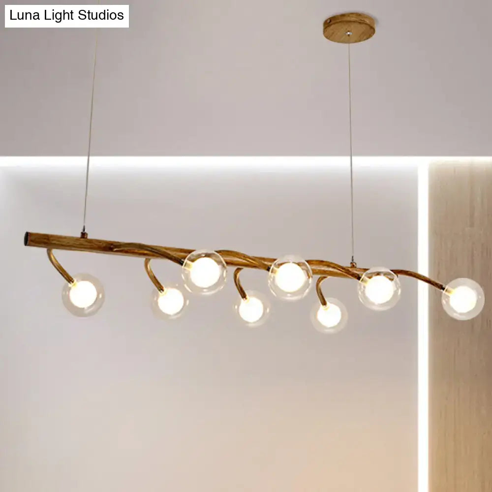 Industrial wooden drop pendant – dining room modo clear glass light