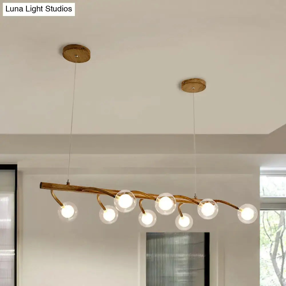 Industrial wooden drop pendant – dining room modo clear glass light