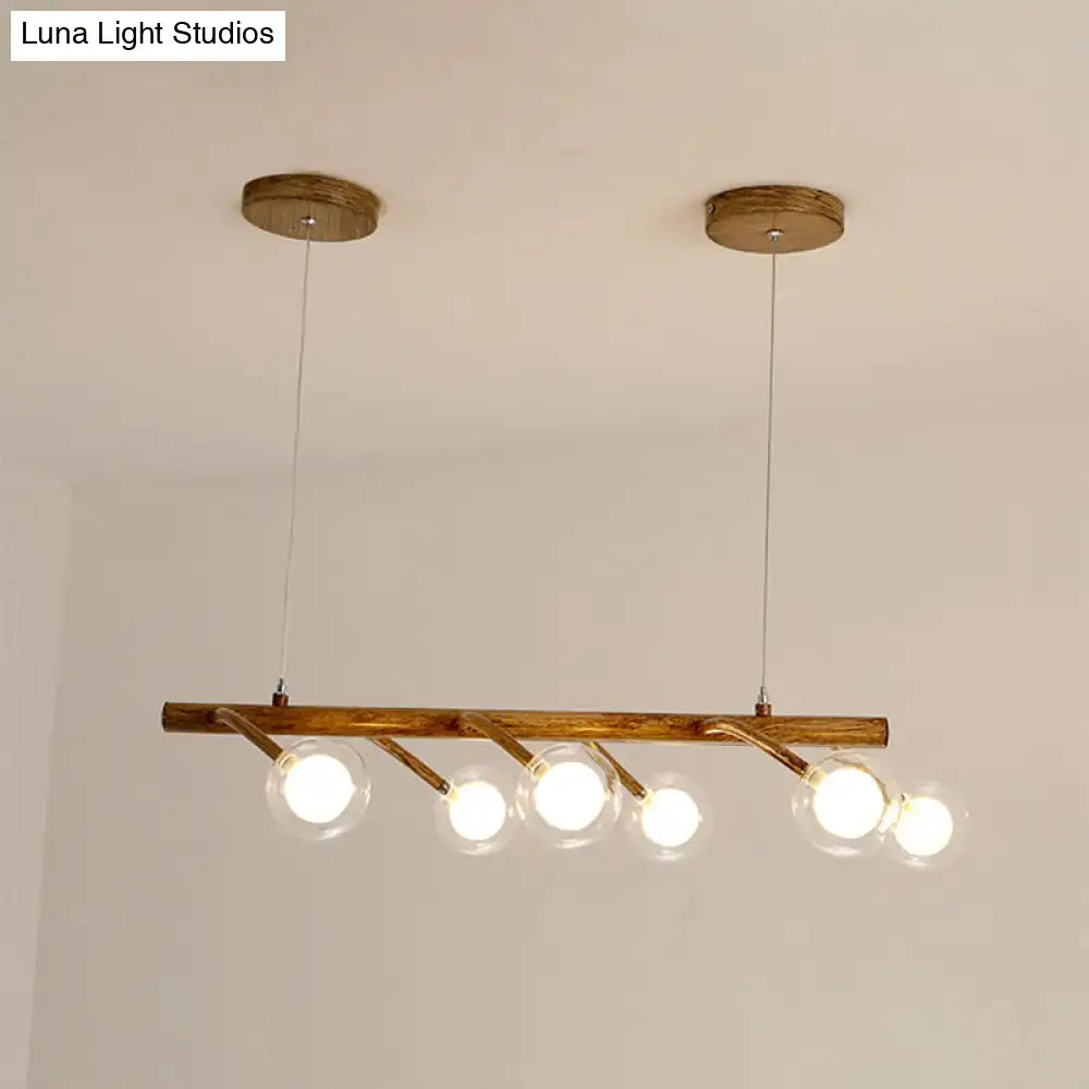Industrial wooden drop pendant – dining room modo clear glass light