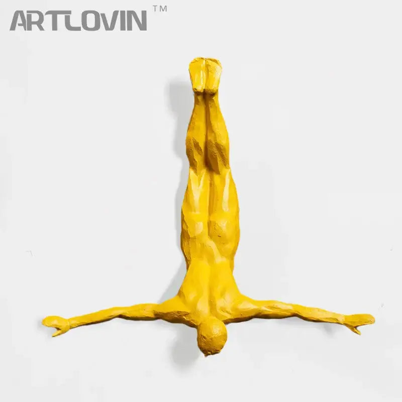 Industrial yellow bungee jumper wall sculpture living room decor
