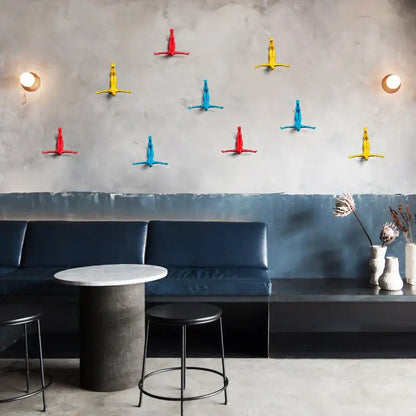 Industrial yellow bungee jumper wall sculpture living room decor