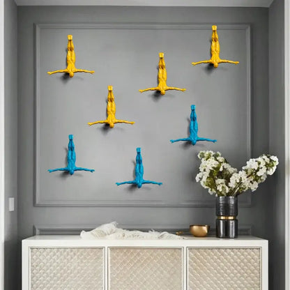 Industrial yellow bungee jumper wall sculpture living room decor