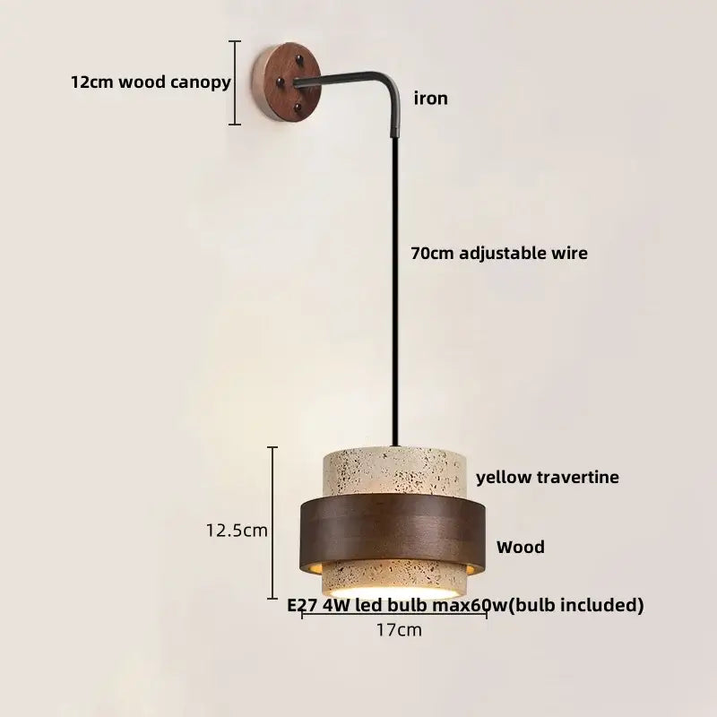 Industrial yellow travertine wall lamp with pull chain switch bedroom