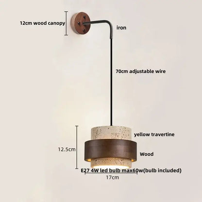Industrial yellow travertine wall lamp with pull chain switch bedroom