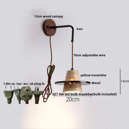 Industrial yellow travertine wall lamp with pull chain switch bedroom