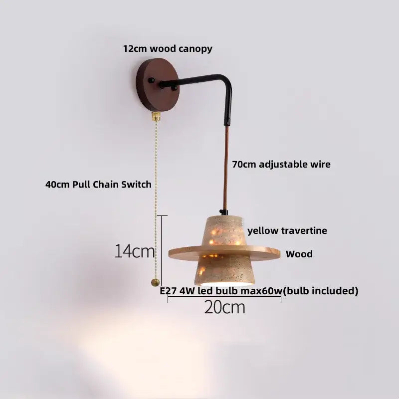 Industrial yellow travertine wall lamp with pull chain switch bedroom