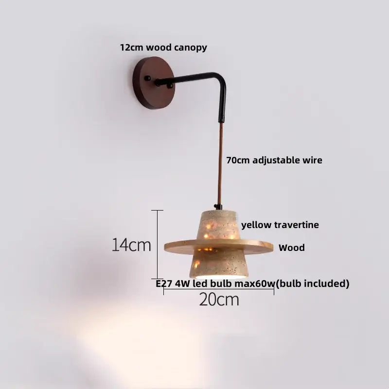 Industrial yellow travertine wall lamp with pull chain switch bedroom