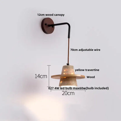 Industrial yellow travertine wall lamp with pull chain switch bedroom