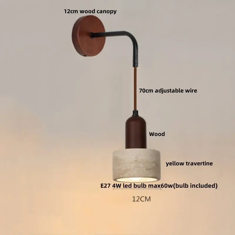 Industrial yellow travertine wall lamp with pull chain switch bedroom
