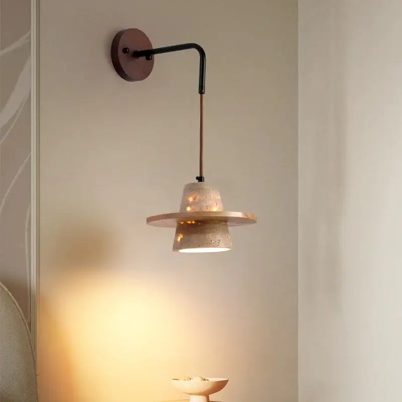 Industrial yellow travertine wall lamp with pull chain switch bedroom