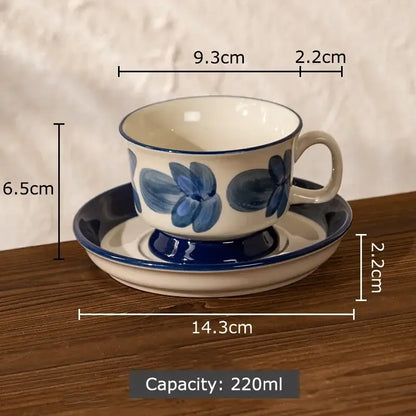Ink flowers ceramic cup and saucer set dining room floral teacup