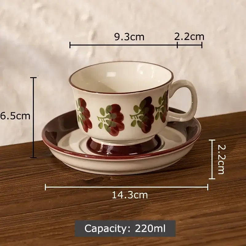 Ink flowers ceramic cup and saucer set dining room floral teacup