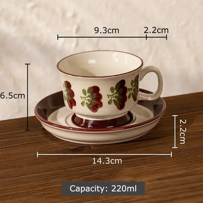 Ink flowers ceramic cup and saucer set dining room floral teacup