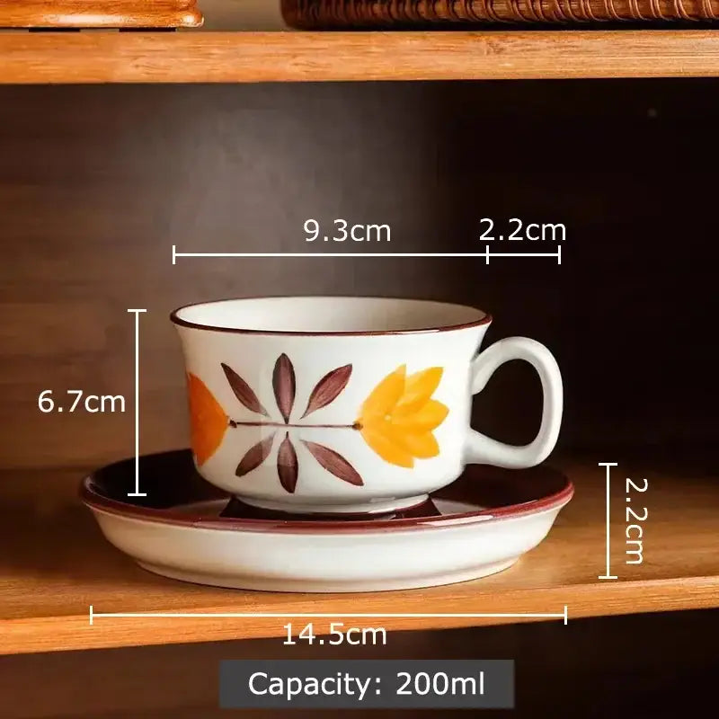 Ink flowers ceramic cup and saucer set dining room floral teacup