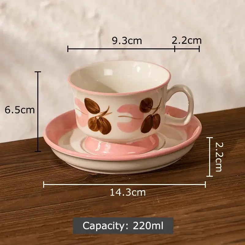Ink flowers ceramic cup and saucer set dining room floral teacup