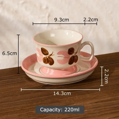 Ink flowers ceramic cup and saucer set dining room floral teacup
