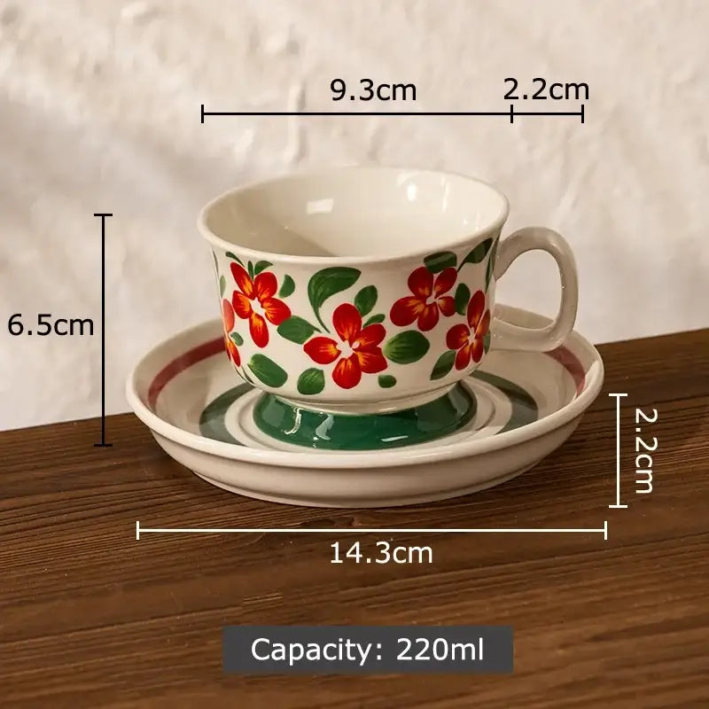 Ink flowers ceramic cup and saucer set dining room floral teacup