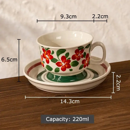 Ink flowers ceramic cup and saucer set dining room floral teacup