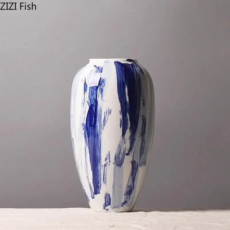Ink style blue & white ceramic vase set living room decor