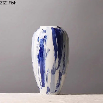 Ink style blue & white ceramic vase set living room decor