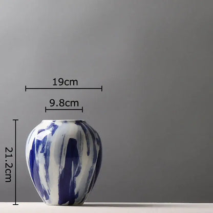 Ink style blue & white ceramic vase set living room decor
