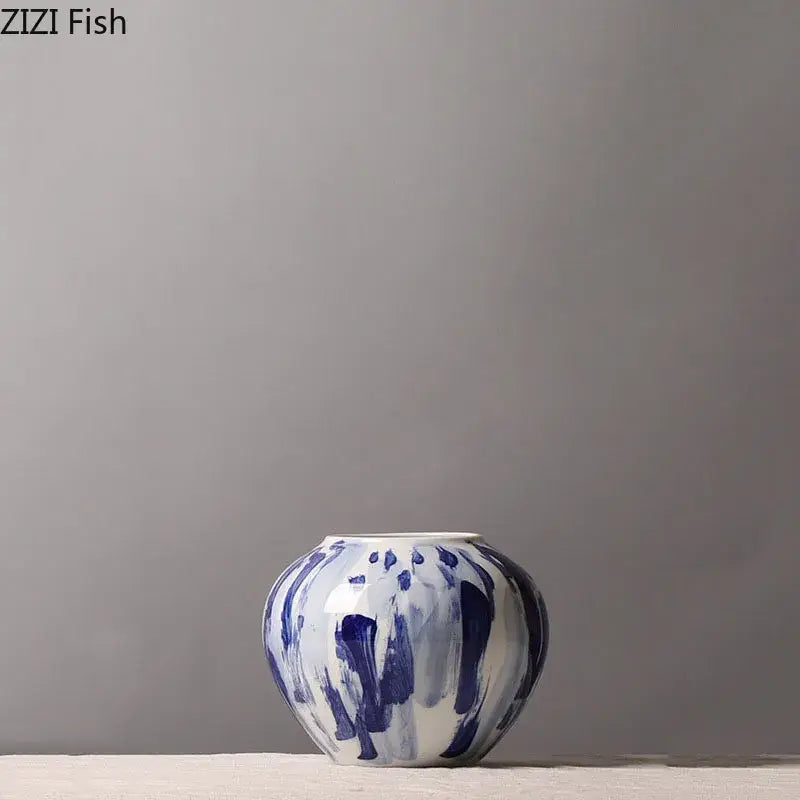 Ink style blue & white ceramic vase set living room decor