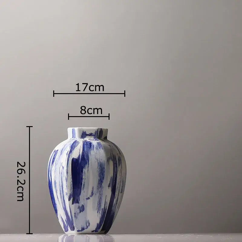 Ink style blue & white ceramic vase set living room decor