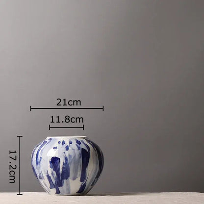 Ink style blue & white ceramic vase set living room decor