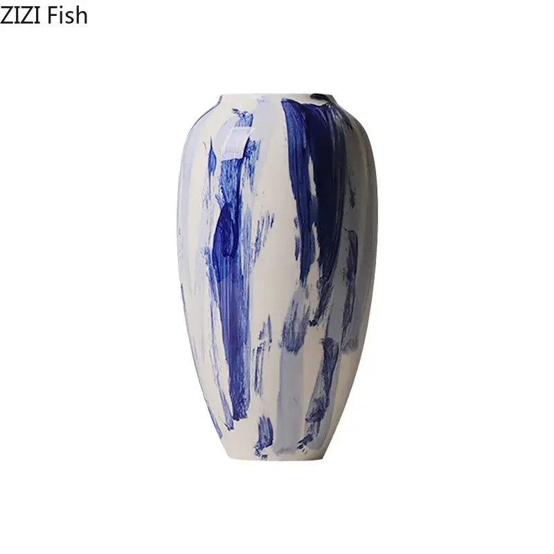 Ink style blue & white ceramic vase set living room decor