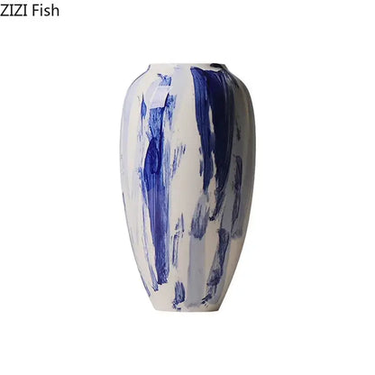 Ink style blue & white ceramic vase set living room decor