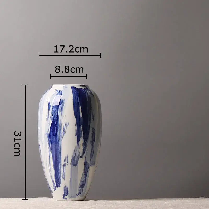 Ink style blue & white ceramic vase set living room decor