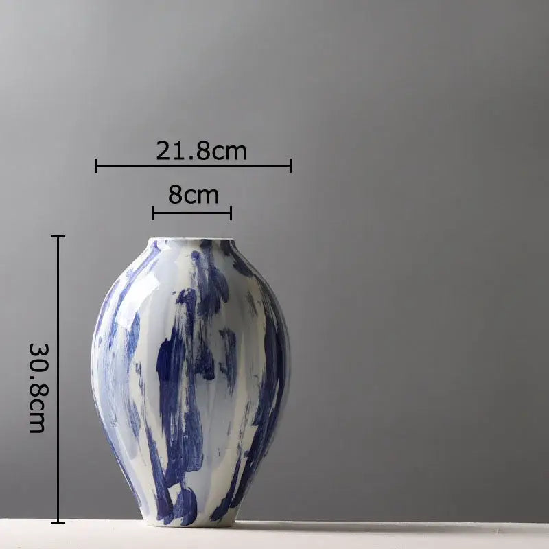 Ink style blue & white ceramic vase set living room decor