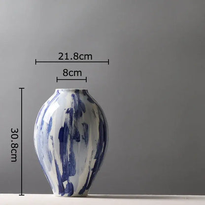Ink style blue & white ceramic vase set living room decor
