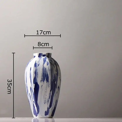 Ink style blue & white ceramic vase set living room decor