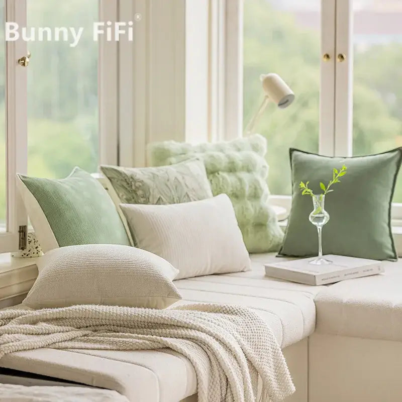 Ins wind matcha green faux fur throw pillow living room decor